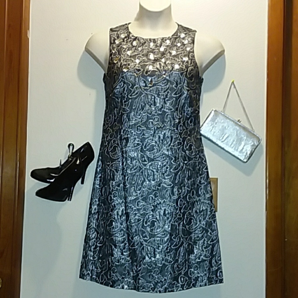 Eye catching Tiana B black silver brocade dress
